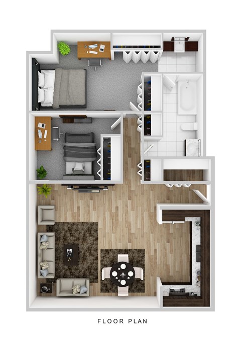Floor plan for 2 beds, 1 bath, 1000 sqft